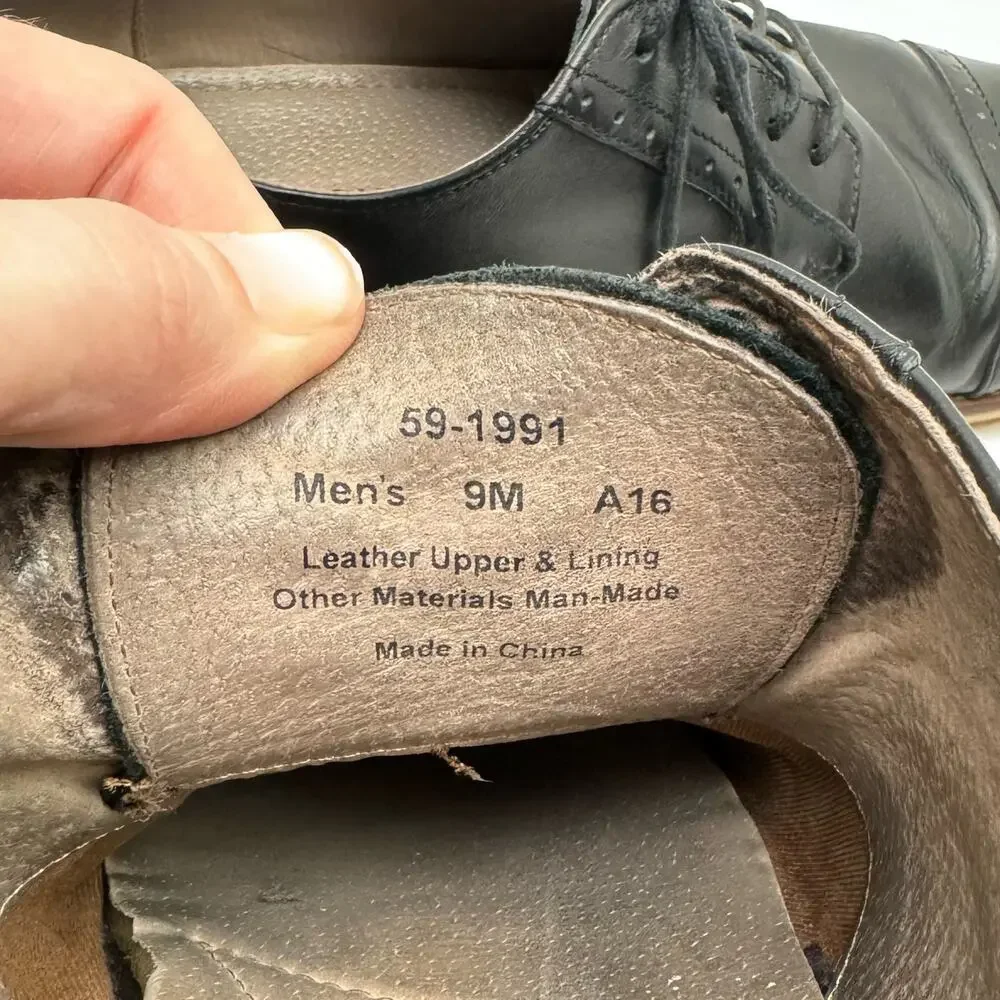 Johnston & Murphy 59-1991 Black Leather Carriker Cap Toe Lace Up Dress Shoes